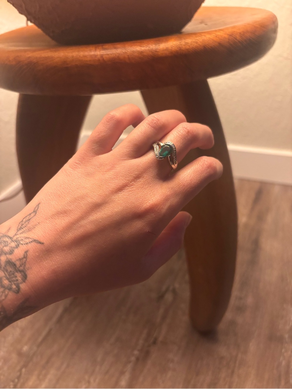 Sterling Silver and Lab Grown Emerald Ring